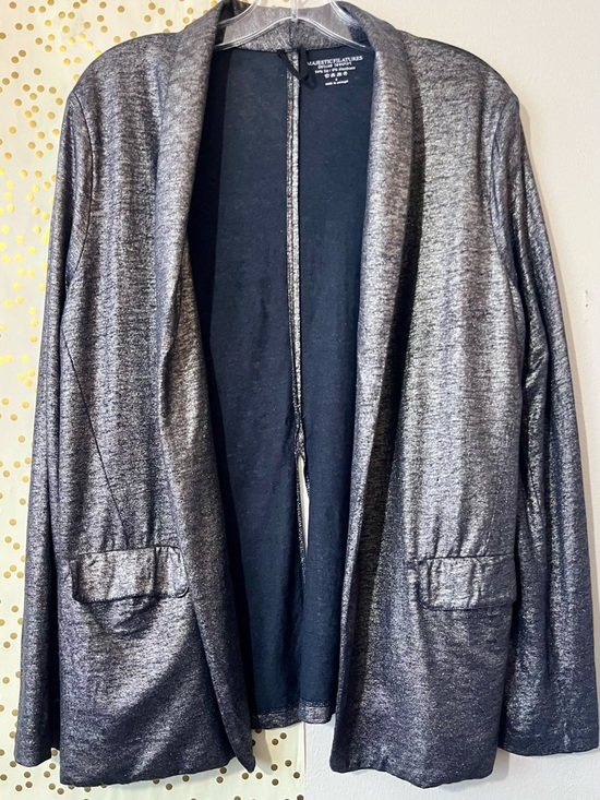 Majestic Filatures Tops - Majestic Filatures Silver Metallic Open Front Linen Blend Cardigan size 4/Large